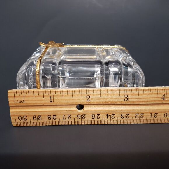 Royal Crystal Rock Clear Lead Trinket Box Gold Tone Butterfly Italy 3.5"×2.5" - Picture 8 of 12